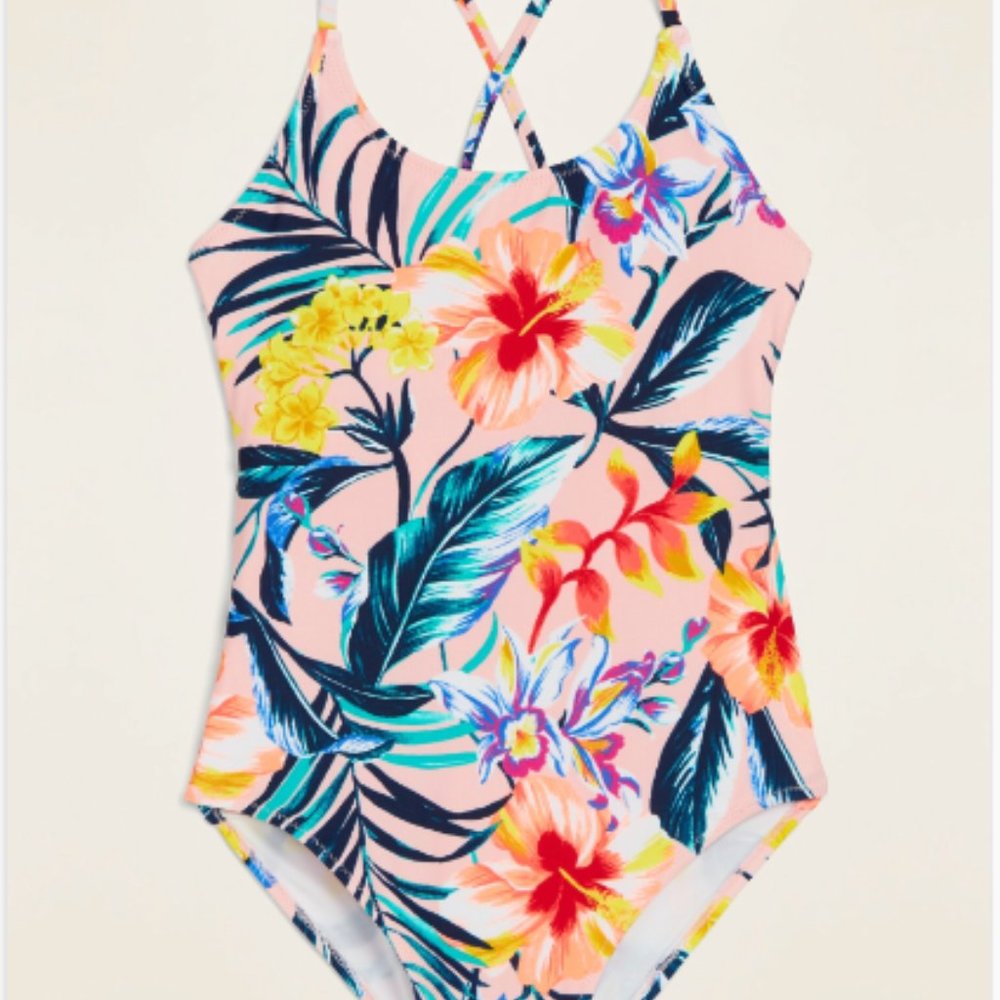 Floral-Print Cross-Strap One-Piece Swimsuit for Women NWT Sz M